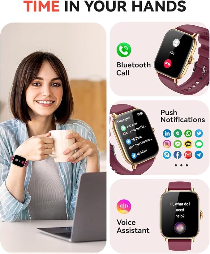 Smart Watch for Women Men, Bluetooth Call, 1.91'' HD Full Touchscreen Fitness Step Tracker Watch for Android iPhone Compatible, IP68 Waterproof Smartwatch With Sleep Monitor/Activity Tracker/Pedometer