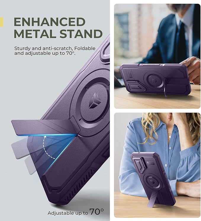 Dexnor for Samsung Galaxy S25 Plus Case with Camera Cover & Adjustable Kickstand & Built-in Screen Protector, Magnetic Rugged Shockproof Bumper Cases Heavy-Duty Protective Cover (2025),Phantom Purple