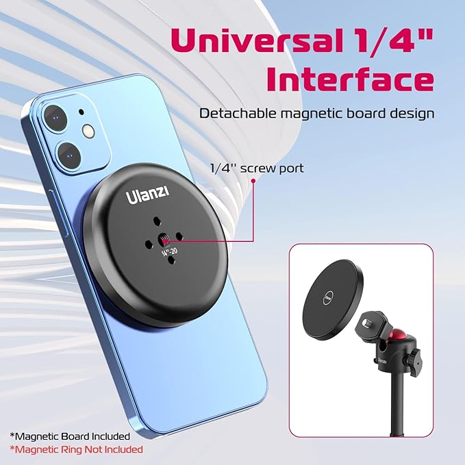 ULANZI Magnetic Cell Phone Tripod Compatible with MagSafe, 17.3" Extendable Mini Tabletop Tripod Selfie Stick with Cold Shoe, 360° Ball Head Tripod Stand Handle Grip for iPhone 17 16 15 14 13 12