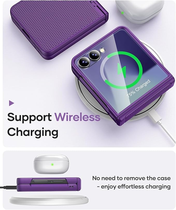 Vihibii for Samsung Galaxy Z Flip 7 Slim Case with Rugged Hinge Protection & Outer Screen Protector & Non-Slip Texture, Shockproof Durable Phone Case Cover for Samsung Z Flip 7 5G 2025, Dark Purple