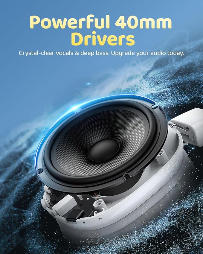 Kids Bluetooth Headphones, Over-Ear Wireless Headphones with Microphone, Safe-Volume 85dBA, Bluetooth 5.4, Foldable Lightweight and Comfortable, 50H Playtime, USB-C Charging, White