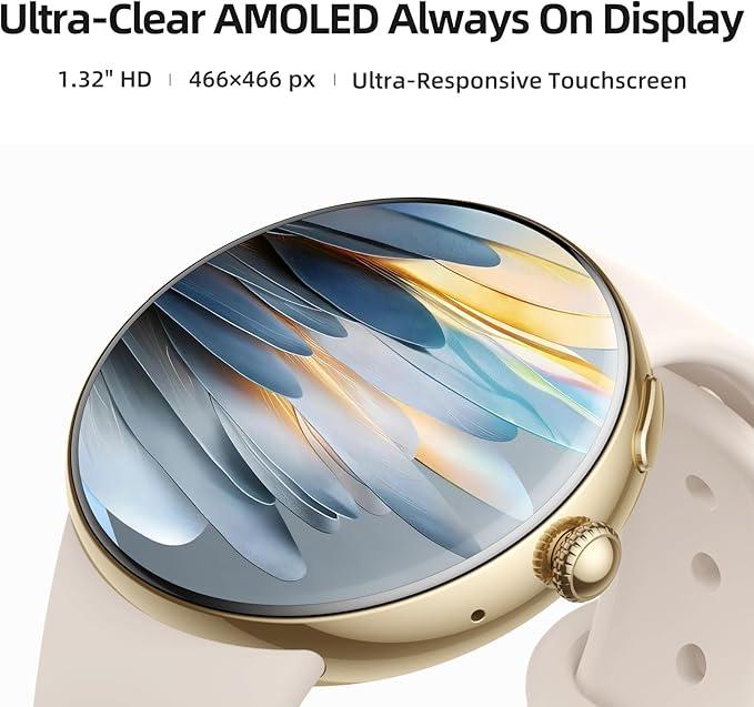 Parsonver AMOLED Smart Watch for Women Men, Always-On Display Fitness Tracker, Answer/Make Calls, 2 Quick-Release Bands, Heart Rate, Sleep Monitor, 120+ Sports Modes for Android iPhone, Champagne Gold