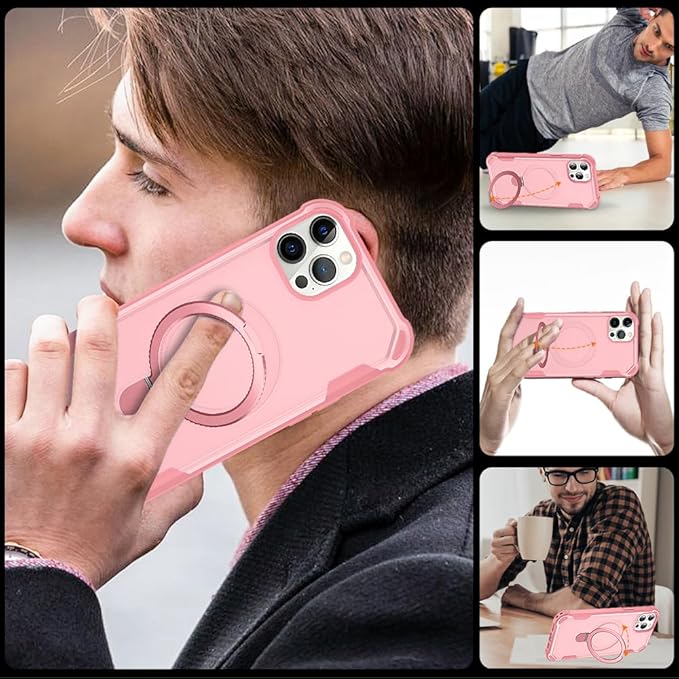 Designed for iPhone 12 Pro Max & 13 Pro Max Case with Magnetic Stand [Military Drop Protection][Compatible with Magnet] Shockproof 12 Pro Max & 13 Pro Max Phone Case with Ring Holder, Pink