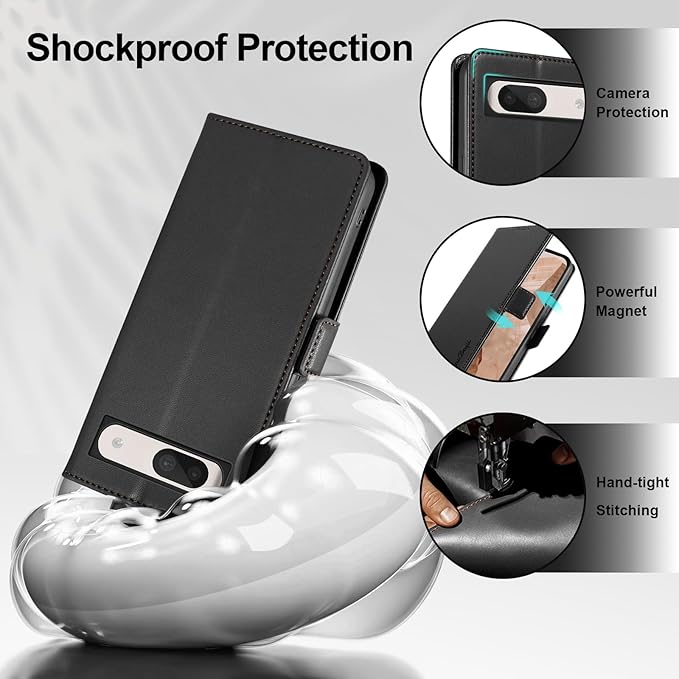 Wallet Flip Case for Google Pixel 8A - [RFID Blocking] Luxury PU Leather Card Holder Magnetic Phone Cover with Kickstand,Shockproof Protective Case,Black