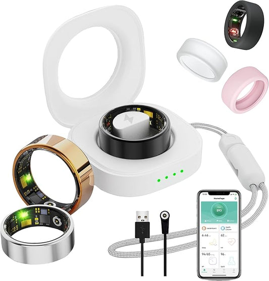 Smart Ring for Women Men, Health Fitness Tracker, IP68 Waterproof Rings, Sleep Ring with Charging Case and Ring Protector, Remote Photography, Family Care, No App Fees (Black, 9#)