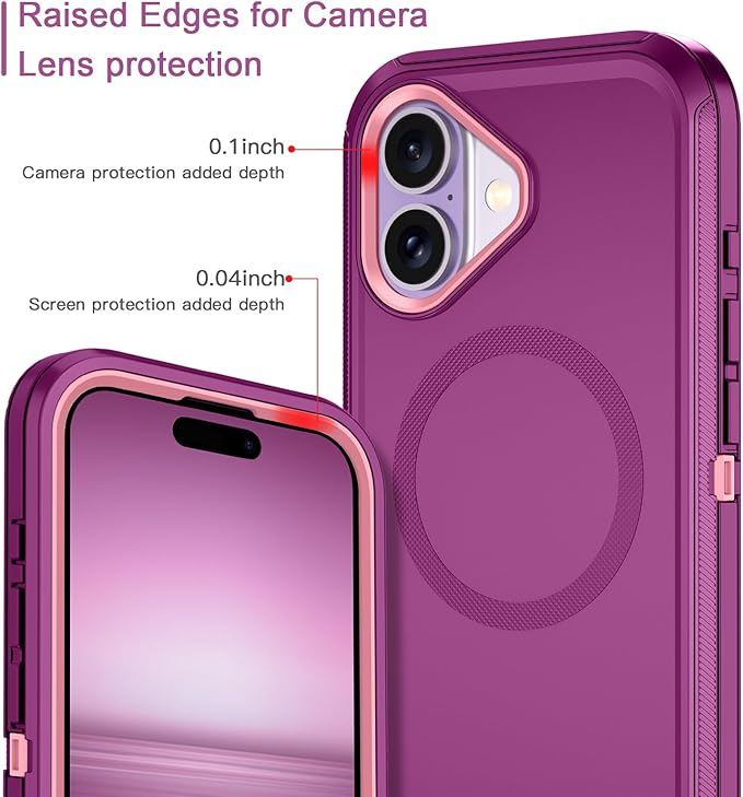 for iPhone 17 Case [Compatible with MagSafe] Shockproof 3-Layer Full Body Protection [Without Screen Protector] Rugged Heavy Duty Cover Case for Apple iPhone 17 6.3" 2025,Purple/Pink
