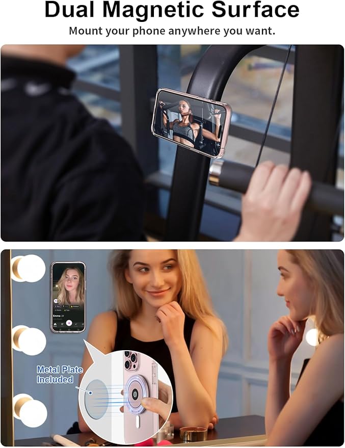 EWA MagOne Ultra (Plate Edition) Phone Grip Stand with Leather Finger Strap, Removable Magnetic Ring Holder Kickstand Loop, Double-Sided Magnetic Accessories for Phone-Rosegold