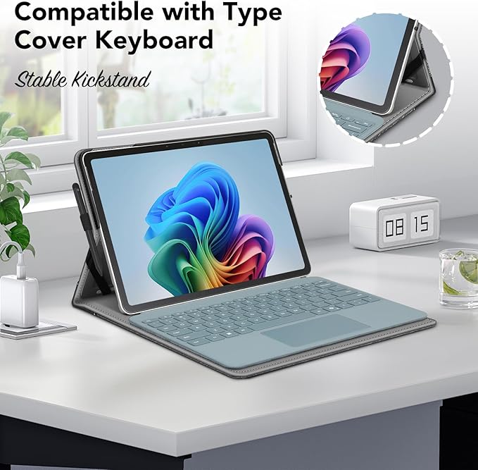 Fintie Case for Microsoft Surface Pro 12 Inch 1st Edition (2025), Multiple Angle Viewing Portfolio Business Cover with Pocket & Stylus Holder, Compatible with Type Cover Keyboard (Gray)