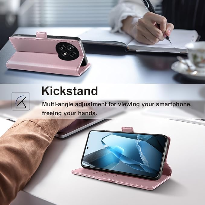 Wallet Flip Case for OnePlus 13 5G - [RFID Blocking] Luxury PU Leather Card Holder Magnetic Phone Cover with Kickstand,Shockproof Protective Case,Pink