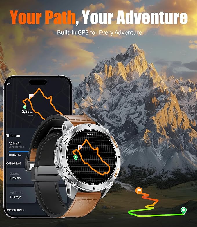 GPS Smart Watch for Men LED Flashlight, 530mAh Extra Large Battery, 1.43'' AMOLED Military Smartwatch Answer/Make Call with Heart Rate SpO2 Sleep Monitor for Android iOS Silver