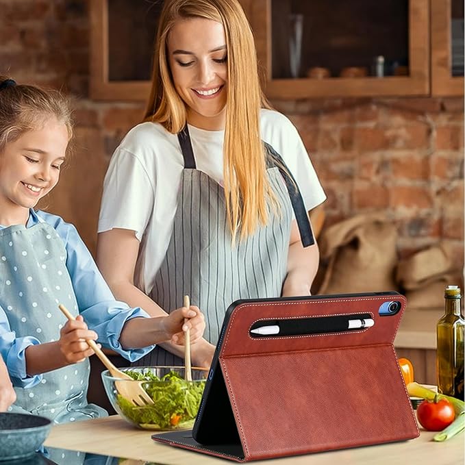 HFcoupe for iPad A16 11th / 10 Gen Case (2025 11 inch & 2022 10.9), Multi-Angle Viewing Stand Folio Cover with Magnetic Closure & Pocket, Auto Sleep/Wake Protective Folio, Tan