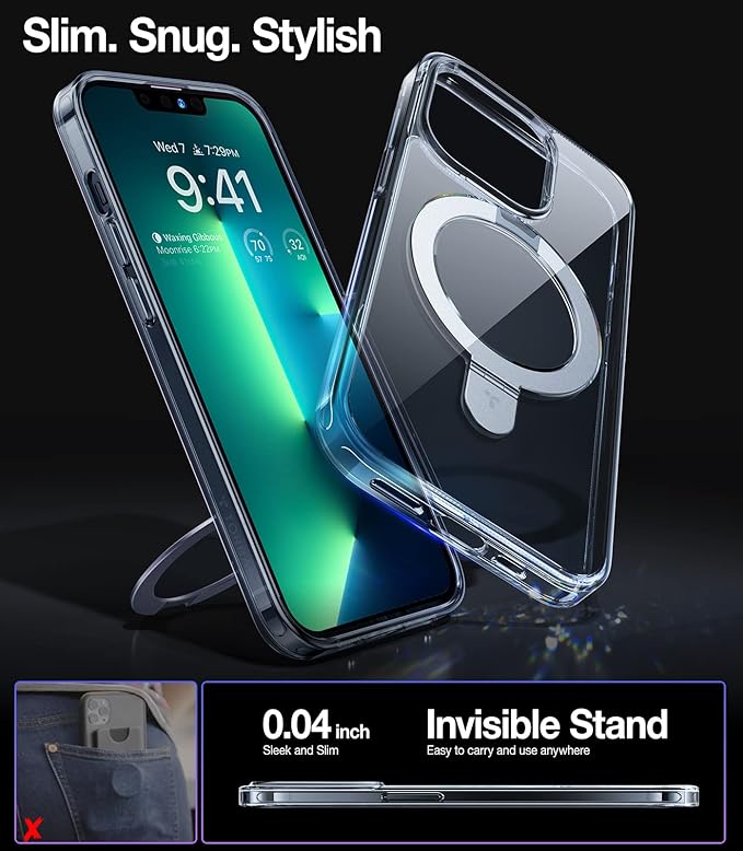 TORRAS Magnetic UPRO™ Ostand for iPhone 13 Pro Max Case 6.7 inch [Fit for MagSafe] Adjustable Stand [Never Yellow] [MIL-Grade Protection] Hard Clear Case for iPhone 13 Pro Max (2021), Full Clear