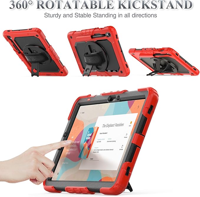 SEYMAC stock Case for Samsung Galaxy Tab S10 Lite / S10 FE / S9 FE 5G / S9 Tablet Case 10.9''/ 11'' Protective with Screen Protector, Pen Holder, 360 Rotate Stand, Hand Strap, Shoulder Strap, Red