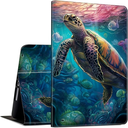 Case for Microsoft Surface Pro X (2021/2020/2019) 13 Inch PU Leather Slim Lightweight Multiple Angles Stand Smart Cover with Auto Wake/Sleep for New Surface Pro X 2021, Turtle Sea