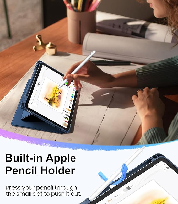 Fintie Vertical Stand Case for iPad (A16) 11th Generation 11 Inch (2025), iPad 10th Generation 10.9 Inch (2022), Multi-Angle Viewing Clear Cover with Pencil Holder, Magnetic Ultra-Stable, Blue