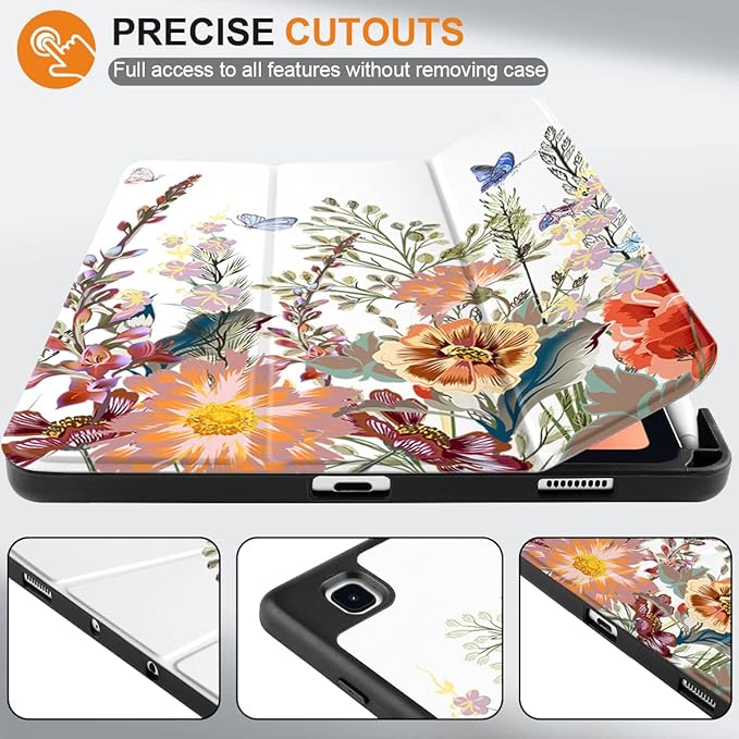 DONGKE Case for Samsung Galaxy Tab S6 Lite 10.4 Inch 2024/2022/2020, Trifold Stand + S Pen Holder + Auto Wake/Sleep + Soft TPU Protective Stand Back Cover, Floral