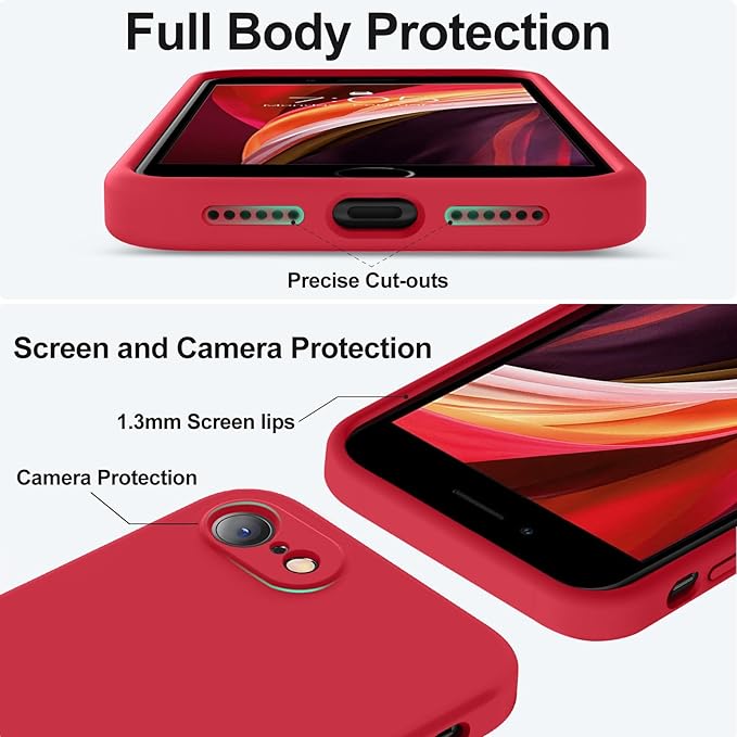 Vooii for iPhone SE Case 2022/3rd/2020,iPhone 8/7 Case, Upgraded Liquid Silicone with [Flat Edges] [Camera Protection] [Soft Anti-Scratch Microfiber Lining] Phone Case for iPhone SE - Red