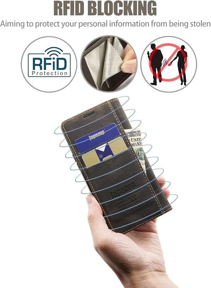 japezop Compatible with iPhone 14 Pro Wallet Case with [RFID Blocking] Credit Card Slots Folio Magnetic Stand,Leather Flip Case Wallet for iPhone 14 Pro 5G 6.1 Inch (Coffee)