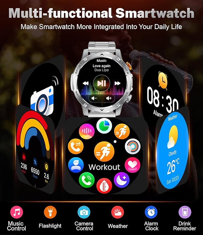 LIGE Smart Watch for Men (Make/Answer Calls) with 1000mAh, 1.75" HD Screen Smartwatch with Flashlight, Heart Rate/Sleep Monitor, IP68 Waterproof, 100+ Sports Modes for Android iOS, 3 Straps