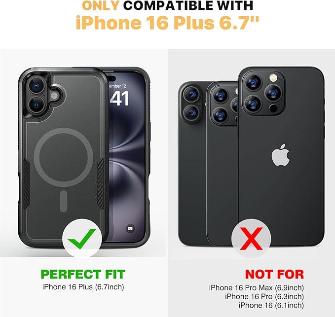 Diaclara Magnetic for iPhone 16 Plus Case, [with Privacy Screen Protector] [Anti Spy] [Military Grade Drop Protection] Heavy Duty Full-Body Shockproof Phone Case, Magnetic Black
