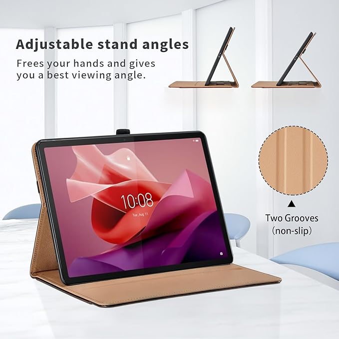 Case for Lenovo Tab P12/Xiaoxin Pad Pro 12.7 Inch 2023 (TB370FU) - PU Leather Business Folio Case with Pocket, Auto Wake/Sleep Smart Tablet Cover,Brown