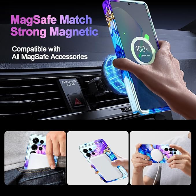 Casetego for Galaxy S25 Ultra Case,Compatible with MagSafe,[Military Grade Drop Test] Full Body Protection Slim Shockproof Rugged Marble Women Case for Samsung Galaxy S25 Ultra 6.9 inch,Azure Blue