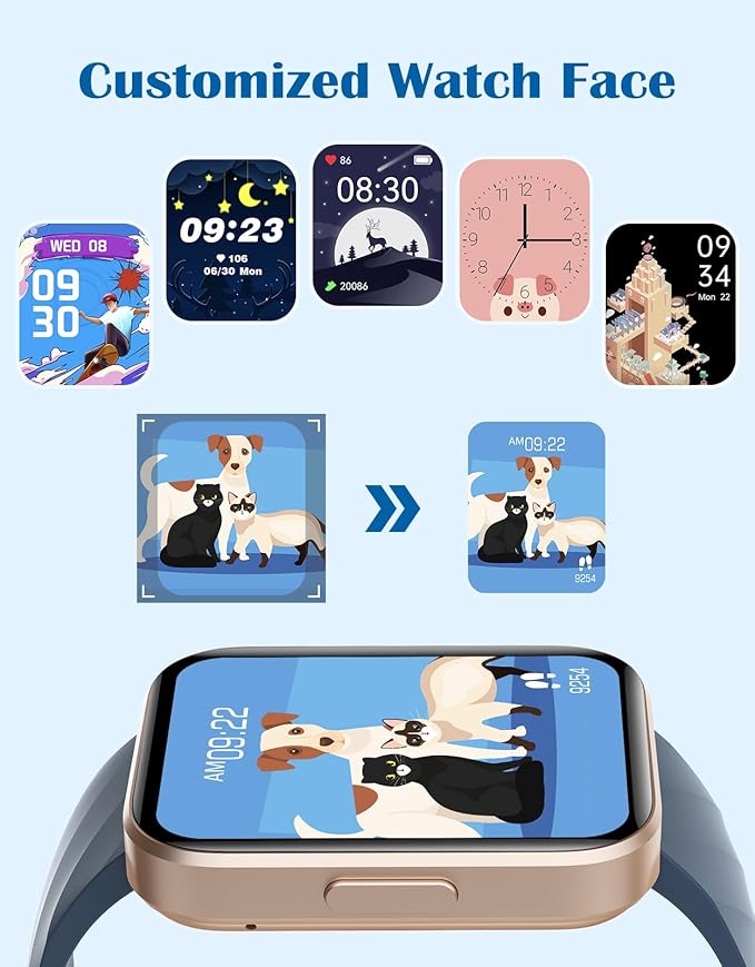 RUIMEN Smart Watches for Women Men (Answer/Make Calls) Compatible with iPhone/Android Phones, 1.85" HD Screen Fitness Tracker Heart Rate Monitor 100+ Sports Tracker Watch Waterproof (Blue)