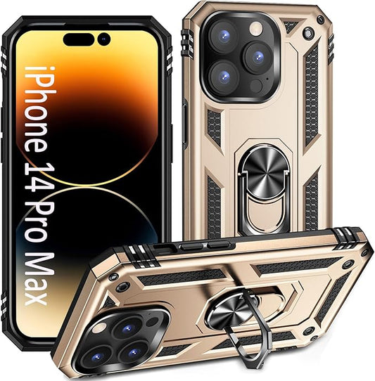 ADDIT Phone Case for iPhone 14 Pro Max Case,with Kickstand Ring,Adjustable Stand,Military Grade,Heavy Duty Protection,Shockproof,Anti-Fingerprint,Support Magnet Car Mount,Gold