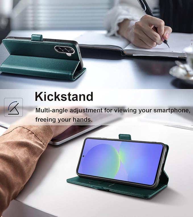 Wallet Flip Case for Samsung Galaxy A36 5G - [RFID Blocking] Luxury PU Leather Card Holder Magnetic Phone Cover with Kickstand,Shockproof Protective Case,Green