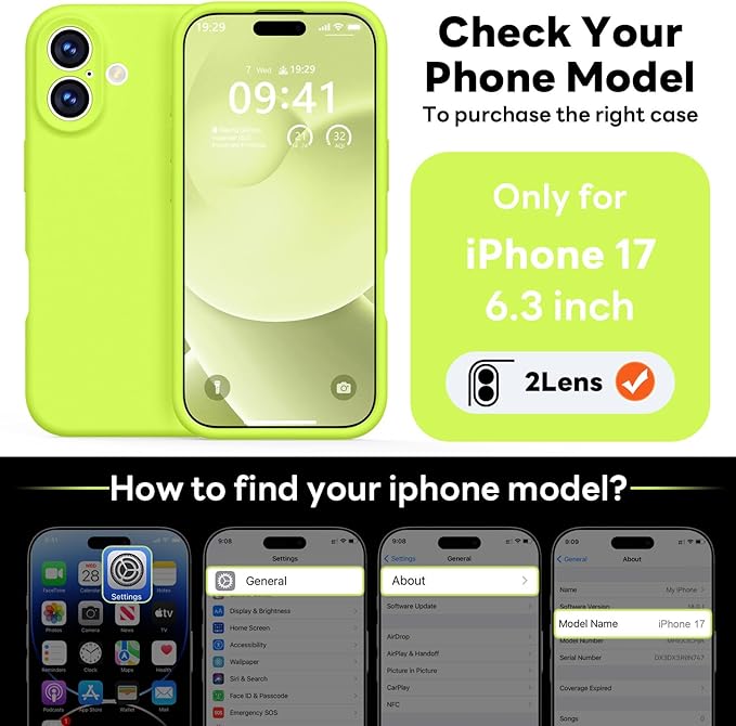 Vooii Magnetic Compatible with iPhone 17 Case (Compatible with Magsafe) (Upgraded Camera Protection) Liquid Silicone Shockproof Full Body Protective Phone Cover for Women Men, Fluorescent Green, 6.3"