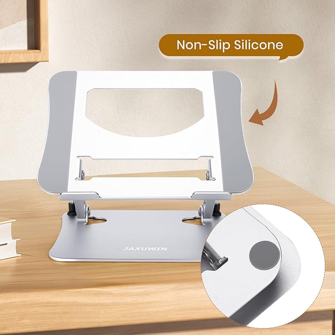 Next-Gen Laptop Stand - No Wobbling While Typing, Adjustable Aluminum Laptop Riser Holder for Desk, Ergonomic Computer Notebook Stand for MacBook Air Pro, HP, Dell Laptops 10-16 Inch, Silver