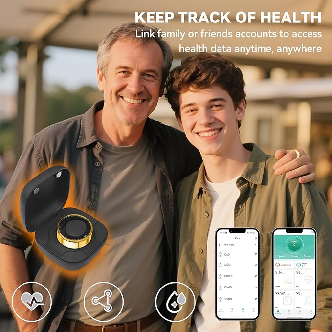 Smart Ring for Men Women with Black Charging Box, Bluetooth, Health Ring , IP68 Waterproof, Fitness Ring Tracks Heart Rate/Sleep/Steps/Sports Activities/Blood Oxygen,non-subscription app (Gold, 10)