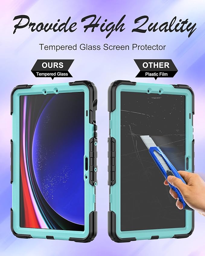 Case for Samsung Galaxy Tab S10 Lite/ S10 FE / S9 FE 10.9 Inch / S9 11'' 5G Protective with Screen Protector/Pen Holder/Hand Strap, Heavy Duty Shockproof Tablet Cover for S10 Lite, SkyBlue