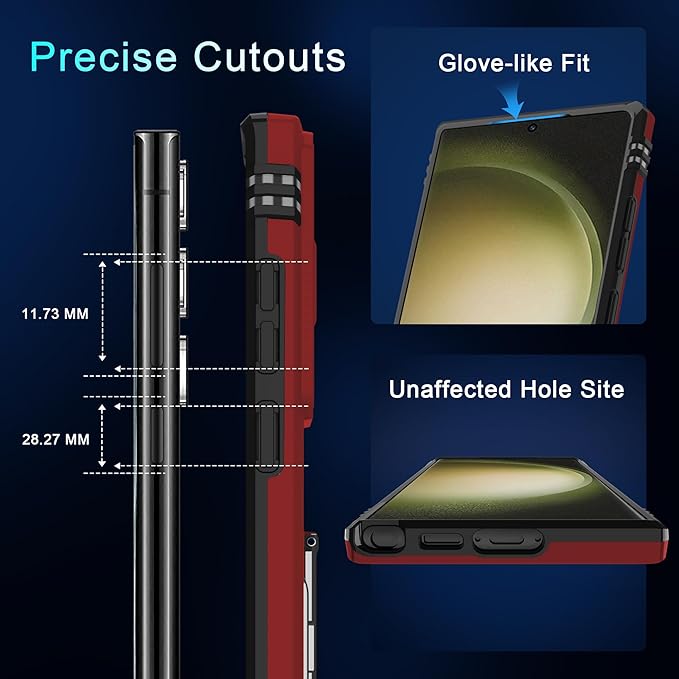 DEERLAMN Case for Samsung Galaxy S25 Ultra with Slide Camera Cover+Screen Protector (1 Pack), Rotated Ring Kickstand Military Grade Shockproof Protective Cover-Red