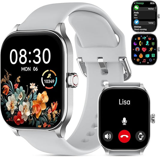 Smart Watch for Women Men(Answer/Make Call), Smartwatches with Heart Rate/SpO2/Sleep/Stress Monitor, IP68 Waterproof Activity Tracker for Android iPhone, 100+ Sports Fitness Watches (Gray, 2.01)