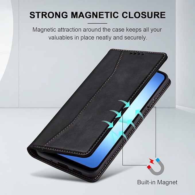 Jasonyu Flip Wallet Case for Samsung Galaxy A17 5G,Leather Magnetic Folio Cover with Card Holder,Kickstand - TPU Shockproof Durable Protective Phone Case,Black