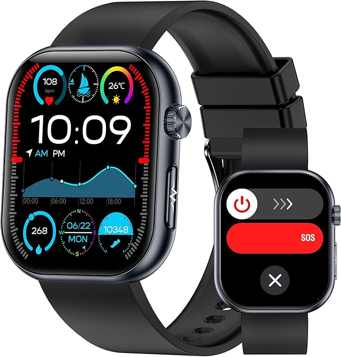 Smart Watch for Men Women (Receive/Make Calls), 1.96" AMOLED Slim Sports Fitness Tracker, Heart Rate/Sp02/Sleep/Body Composition Monitoring, SOS, IP68 Waterproof, Pedometer for Android/iOS