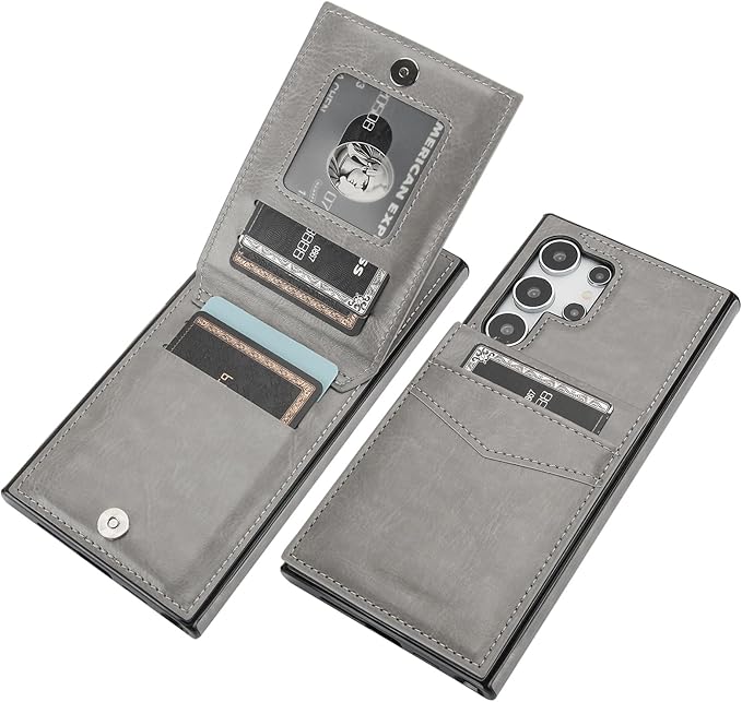 KIHUWEY for Samsung Galaxy S24 Ultra Case Wallet with Credit Card Holder, Flip Premium Leather Magnetic Clasp Kickstand Heavy Duty Protective Cover for Samsung Galaxy S24 Ultra 6.8" (Gray)