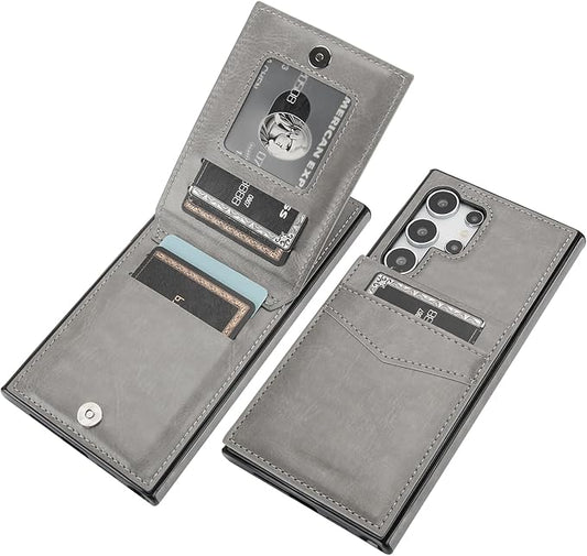 KIHUWEY for Samsung Galaxy S24 Ultra Case Wallet with Credit Card Holder, Flip Premium Leather Magnetic Clasp Kickstand Heavy Duty Protective Cover for Samsung Galaxy S24 Ultra 6.8" (Gray)