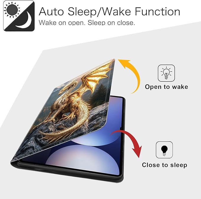 Case for Samsung Galaxy Tab S10 Plus/ S9 FE Plus/ S9 Plus 5G Tablet 12.4'', Slim PU Leather Stand Cover with Auto Wake/Sleep, Multi-Angle Viewing & Shockproof, Golden Dragon