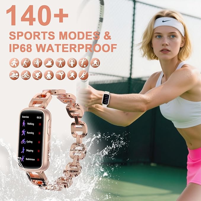 Smart Watches for Women,Fitness Trakcer with Bluetooth Call, Heart Rate/Sleep Monitor/Calories/Blood Pressure,130+ Sports Modes 1.47'' Smartwatch for Android iPhone,IP68 Waterproof,2 Bands,Rose Gold