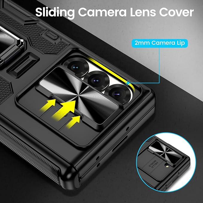 VEGO for Galaxy Z Fold 6 Case with Belt Clip Holster, 360°Ring Magnetic Kickstand & Camera Cover & Front Screen Protector & Hinge Protection Shockproof Armor Case for Samsung Z Fold 6 - Black