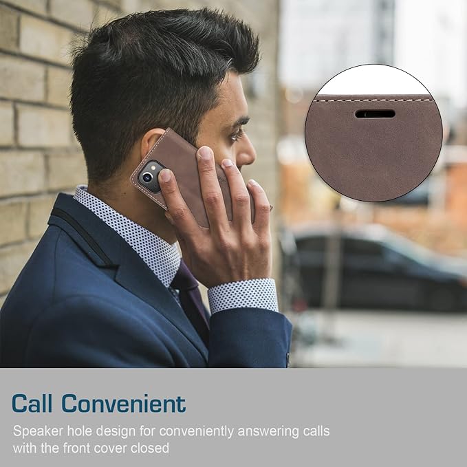 QLTYPRI Case for iPhone 14, Vintage PU Leather Wallet Case Card Slot Kickstand Magnetic Closure Shockproof Flip Folio Book Case Cover for iPhone 14(6.1 inch) - Coffee Brown