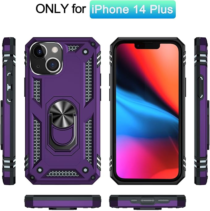 ADDIT Phone Case for iPhone 14 Plus Case,with Kickstand Ring,Adjustable Stand,Military Grade,Heavy Duty Protection,Shockproof,Anti-Fingerprint,Support Magnet Car Mount,Purple