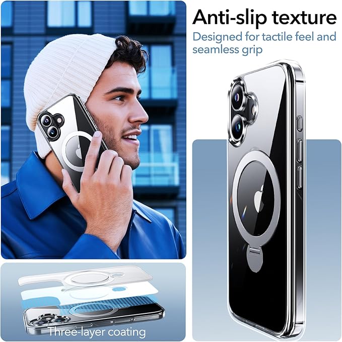 Anqrp 360° All-in-ONE Crystal Clear Case for iPhone 17 with Rotatable Magnetic Stand, Compatible with Mag-Safe, Anti-Yellowing Transparent MIL-Grade Shockproof Phone Case Cover for iPhone 17