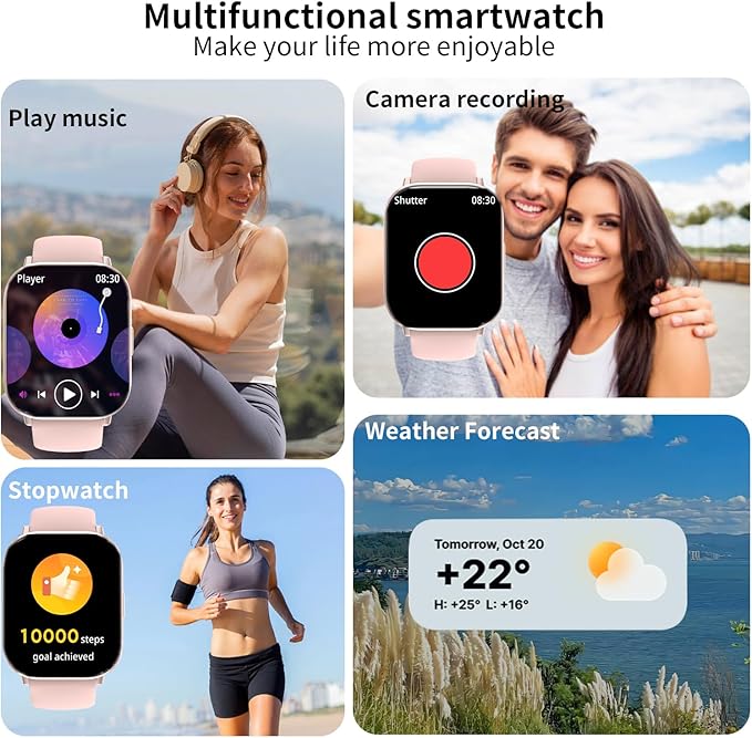 Smart Watch for Men and Women, 2.01-inch HD Touch Screen, 120+ Sports Modes/IP67 Waterproof/Heart Rate/Sleep Monitoring (Answer/Make Calls), for Android/iOS (Pink)