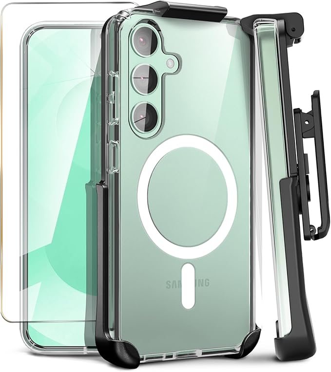 MOTIVE Compatible with Samsung Galaxy s25 Plus Belt Clip case, [Military Grade Drop Protection] with Screen Protector, Belt Clip Holster Samsung s25 Plus 6.7” | Clear [Fits s24 Plus]