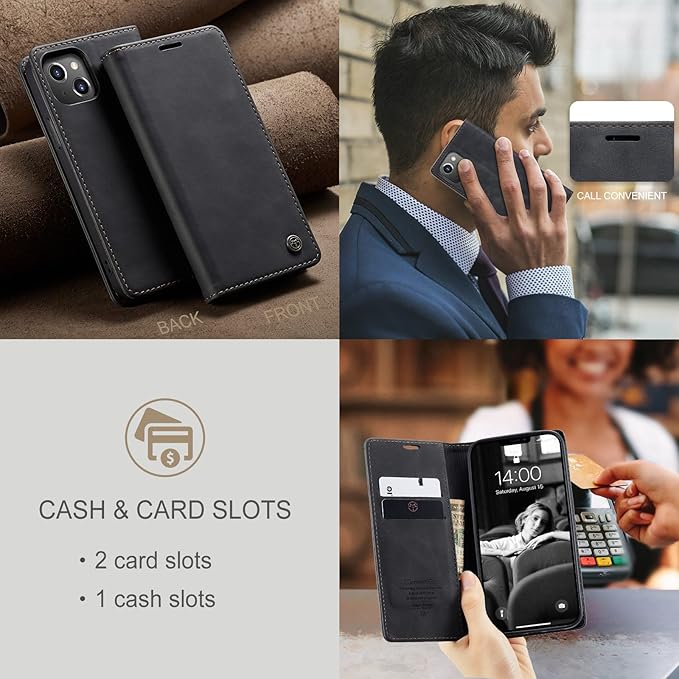 for iPhone 13 Case, Flip Wallet Leather Case with Card Holder Magnetic Closure Shockproof Kickstand Protective Phone Cases Cover for iPhone 13, Black