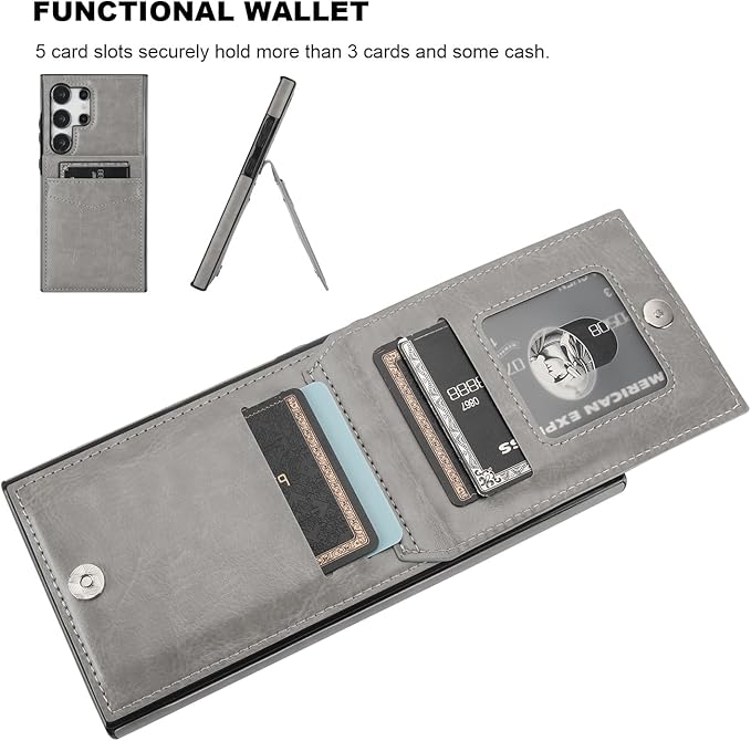 KIHUWEY for Samsung Galaxy S24 Ultra Case Wallet with Credit Card Holder, Flip Premium Leather Magnetic Clasp Kickstand Heavy Duty Protective Cover for Samsung Galaxy S24 Ultra 6.8" (Gray)