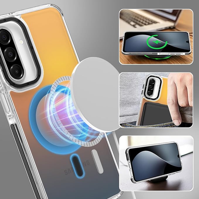 MOWIME Magnetic Case for Samsung Galaxy A17 5G [Compatible with Magsafe] [Cute Fashion Fluorescent Design] [1 Screen Protector] Slim Translucent Matte Case for Galaxy A17 5G 6.7", Black